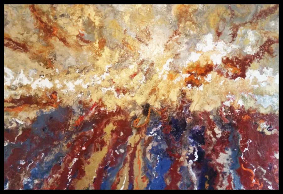 young man side profile having beard trimmed with scissors